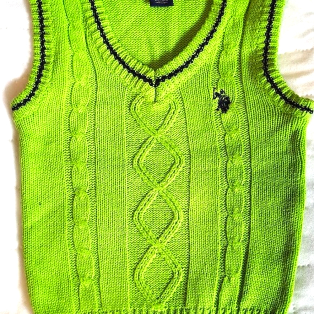 US Polo Assn. Bright Green Knitted sweater vest. Size 3T